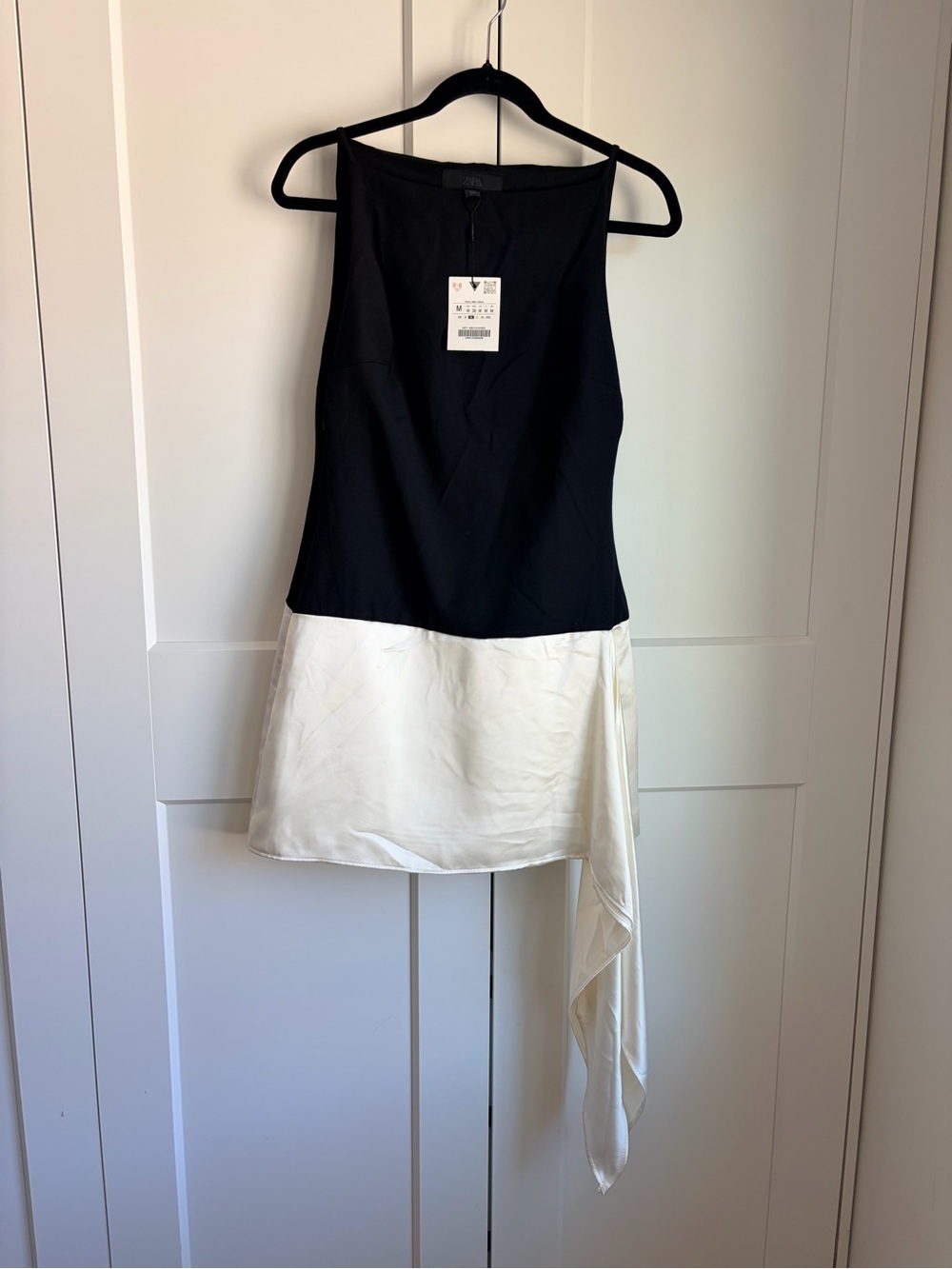 Zara Black & White Asymmetrical Draped Mini Dress | M - Picture 2 of 4